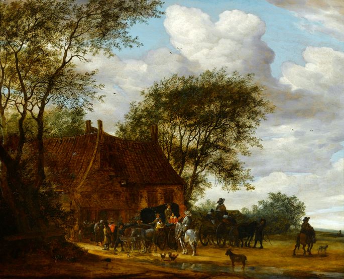 Salomon van Ruysdael  - A Wooded Landscape with Travellers by an Inn | MasterArt